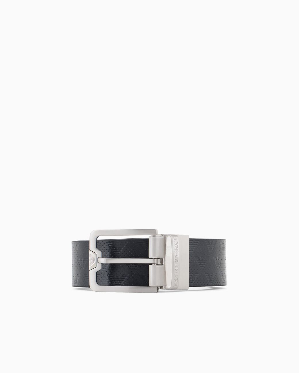 Emporio Armani White Leather Belt With All-Over Embossed Eagle for men
