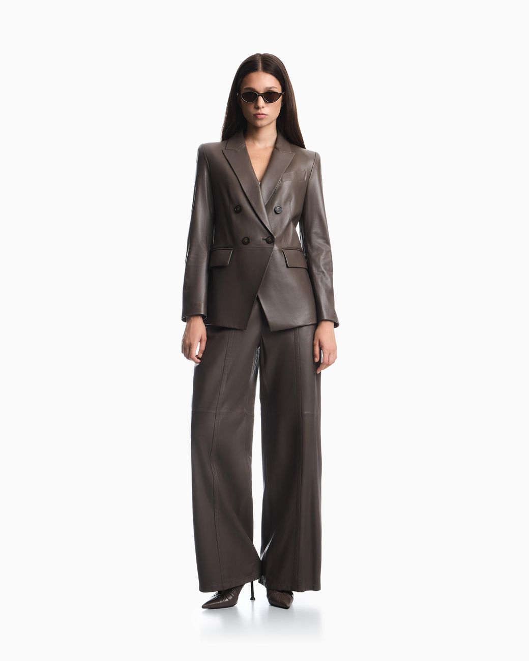 Emporio Armani Brown Slim-Fit Double-Breasted Blazer
