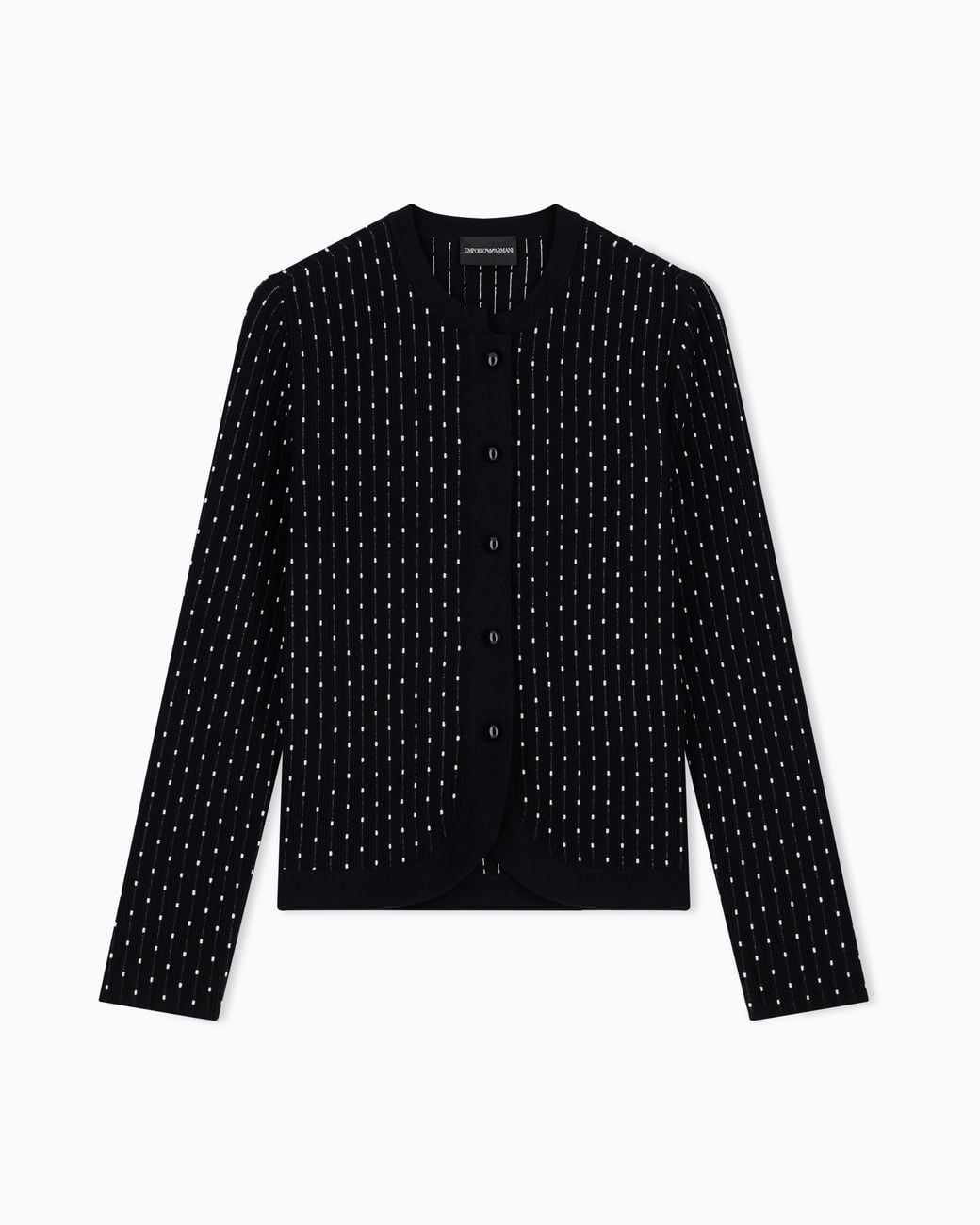 Emporio Armani Black Striped Effect Jacquard Cardigan With A Stand-Up Collar
