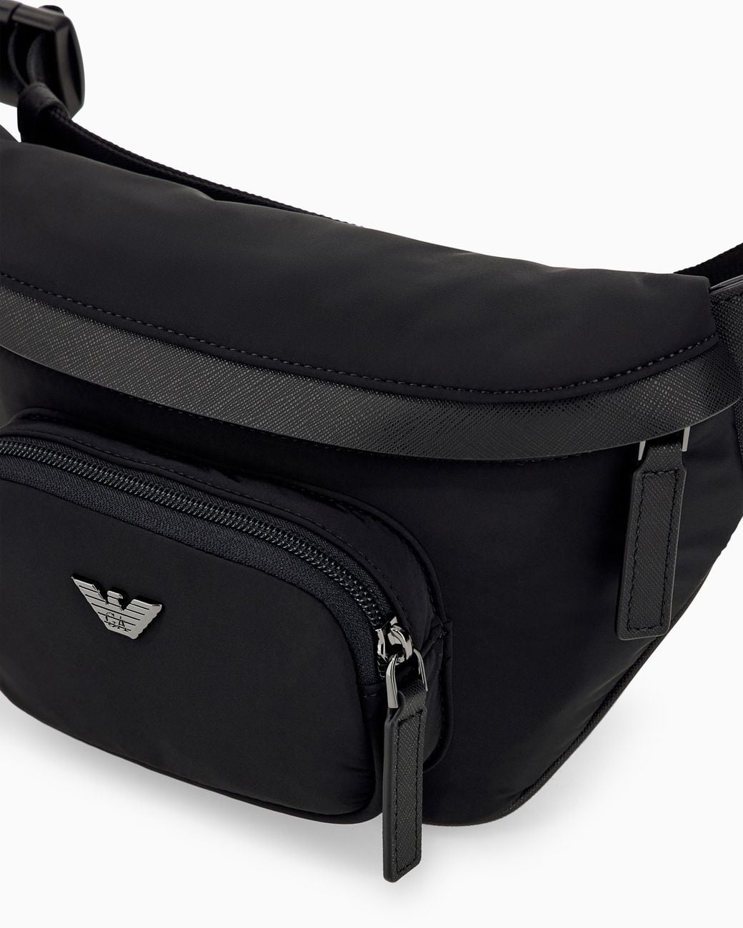 Emporio Armani Black Nylon Waist Bag With Metallic Logo And Front Pocket for men