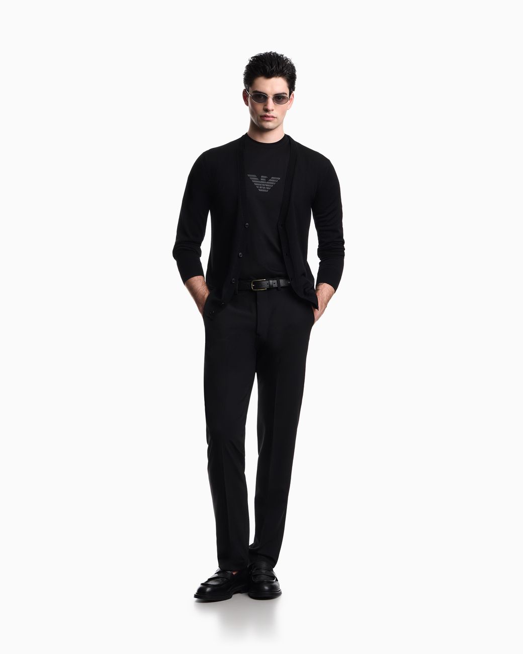 Emporio Armani Black Pure Virgin Wool V-Neck Cardigan for men