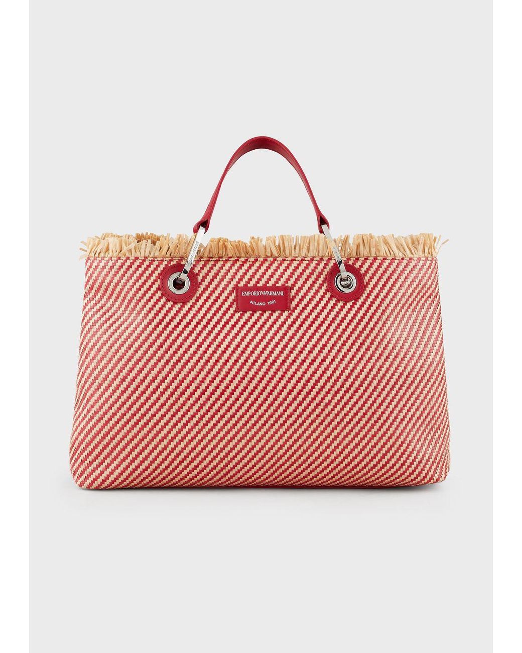 Emporio Armani Myea Bag Woven Straw Shopper Bag in Red | Lyst