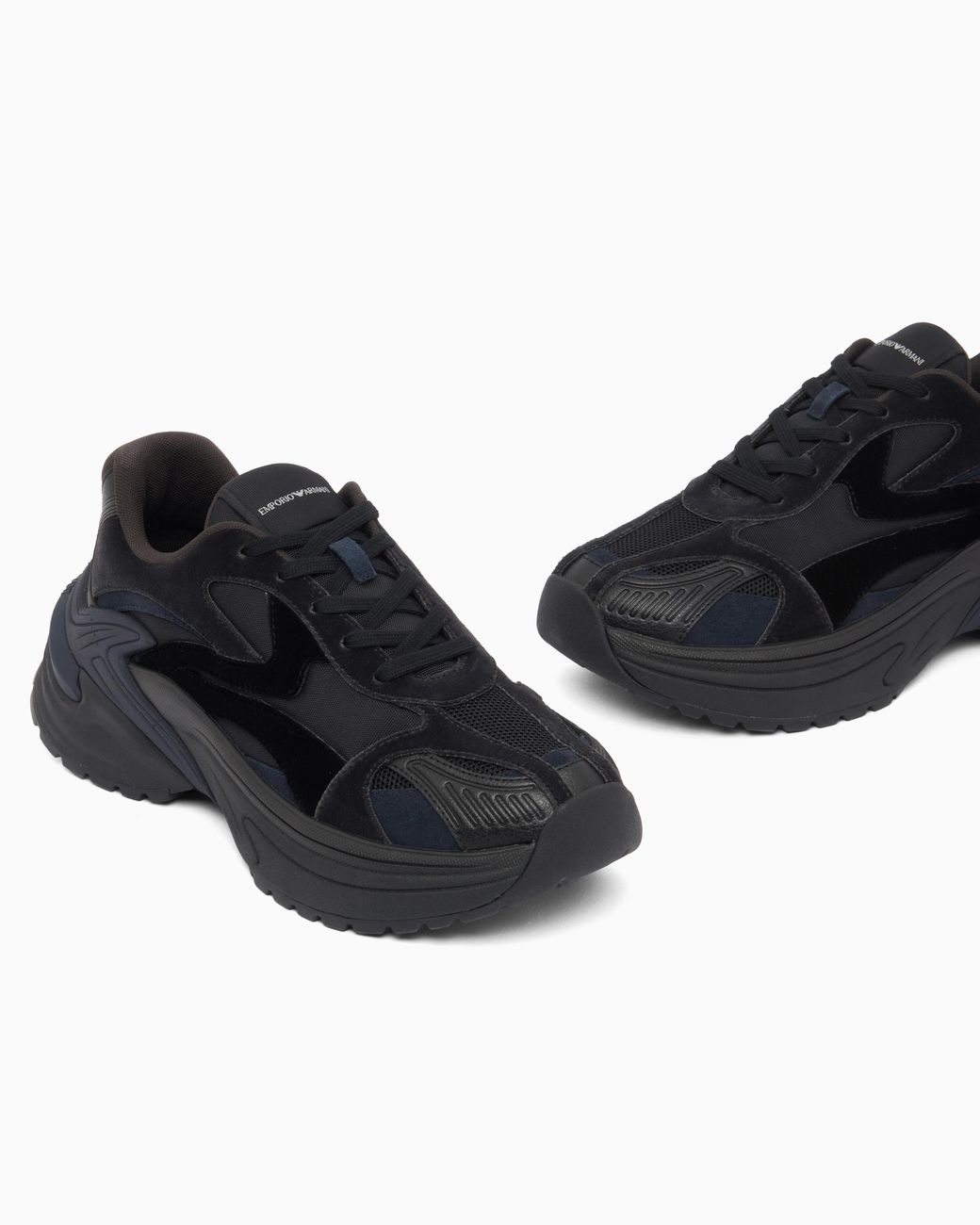 Emporio Armani Blue Sneakers With Mesh Suede And A Chunky Rubber Sole for men