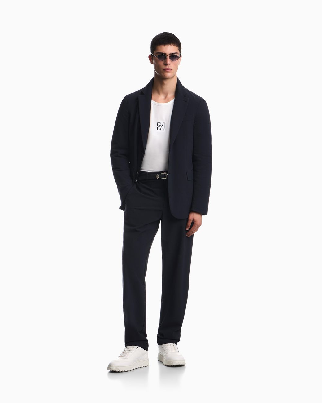 Emporio Armani Blue Regular Fit Seersucker Blazer for men