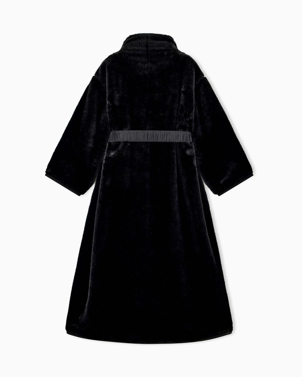 Emporio Armani Black Faux Fur Down Coat With High Collar And Waist Belt