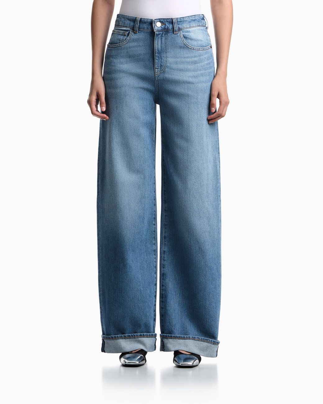 Emporio Armani Blue Five-Pocket Wide-Leg Jeans