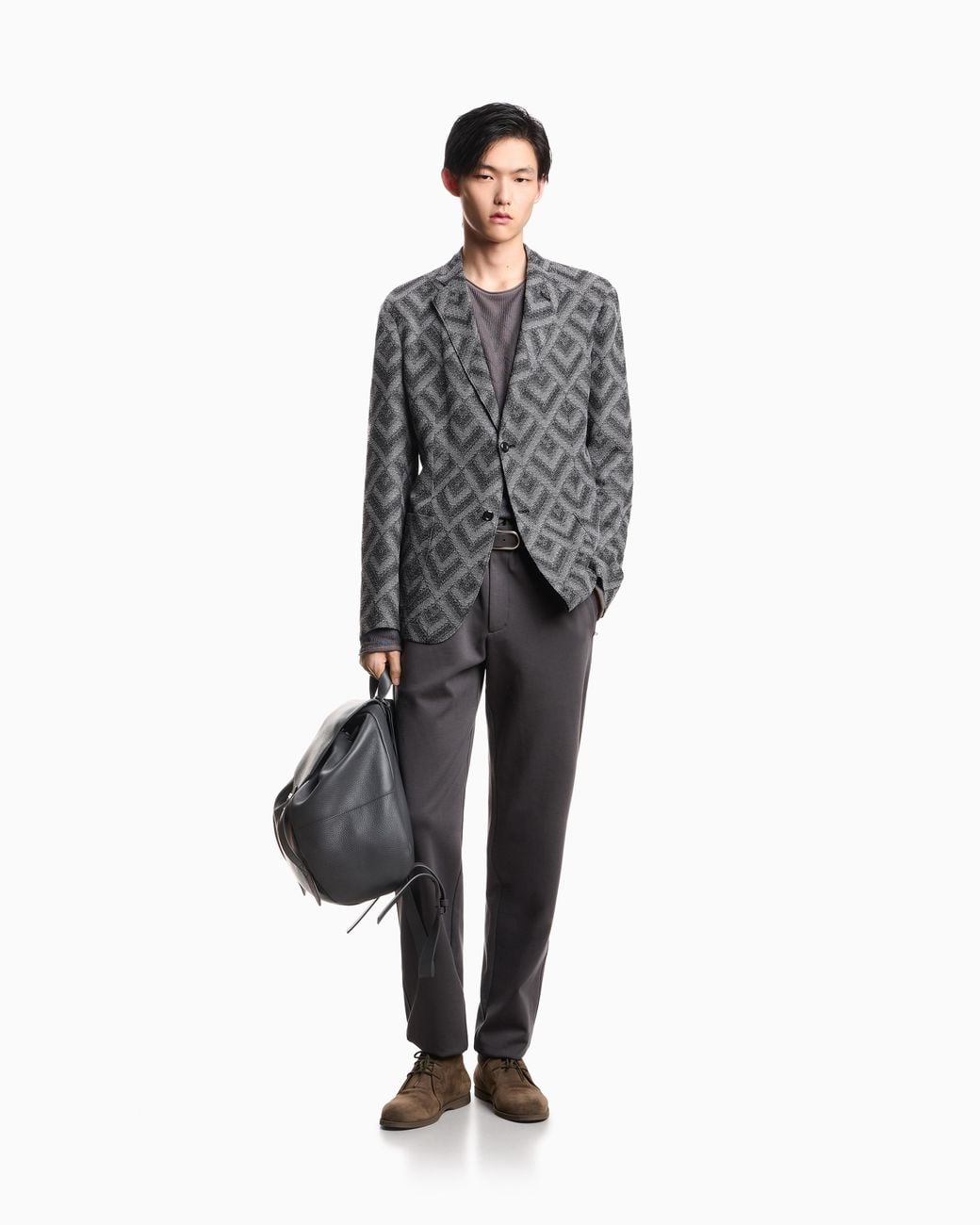 Emporio Armani Gray Knit Effect Jersey Blazer With Geometric Pattern Signature Capsule for men