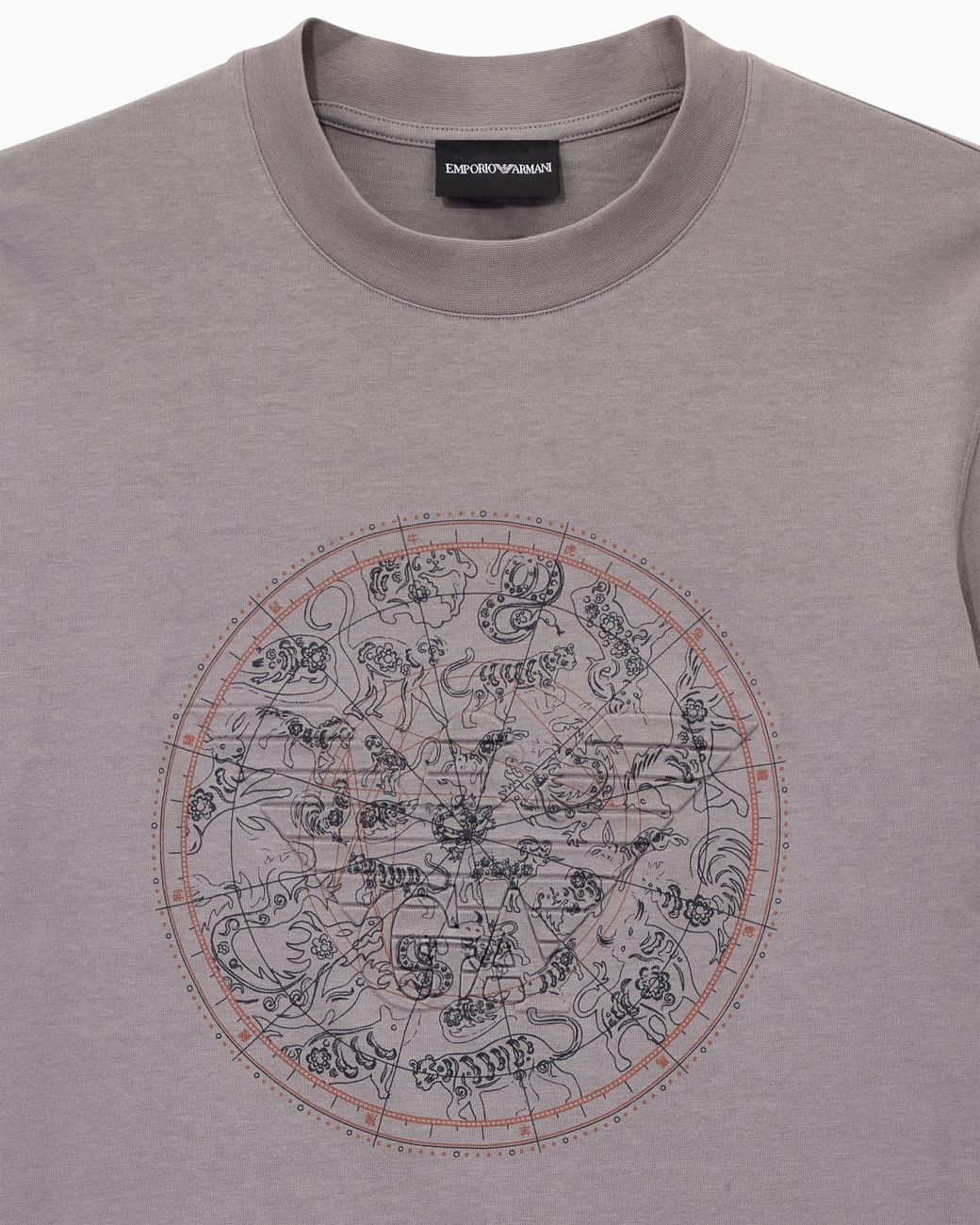 Emporio Armani Gray Heavy Jersey T-Shirt With Print And Eagle Hong Kong Capsule Collection for men