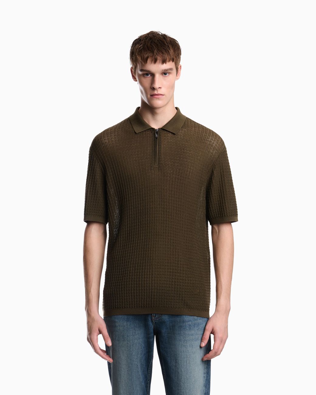 Emporio Armani Green Polo Collar Sweater for men
