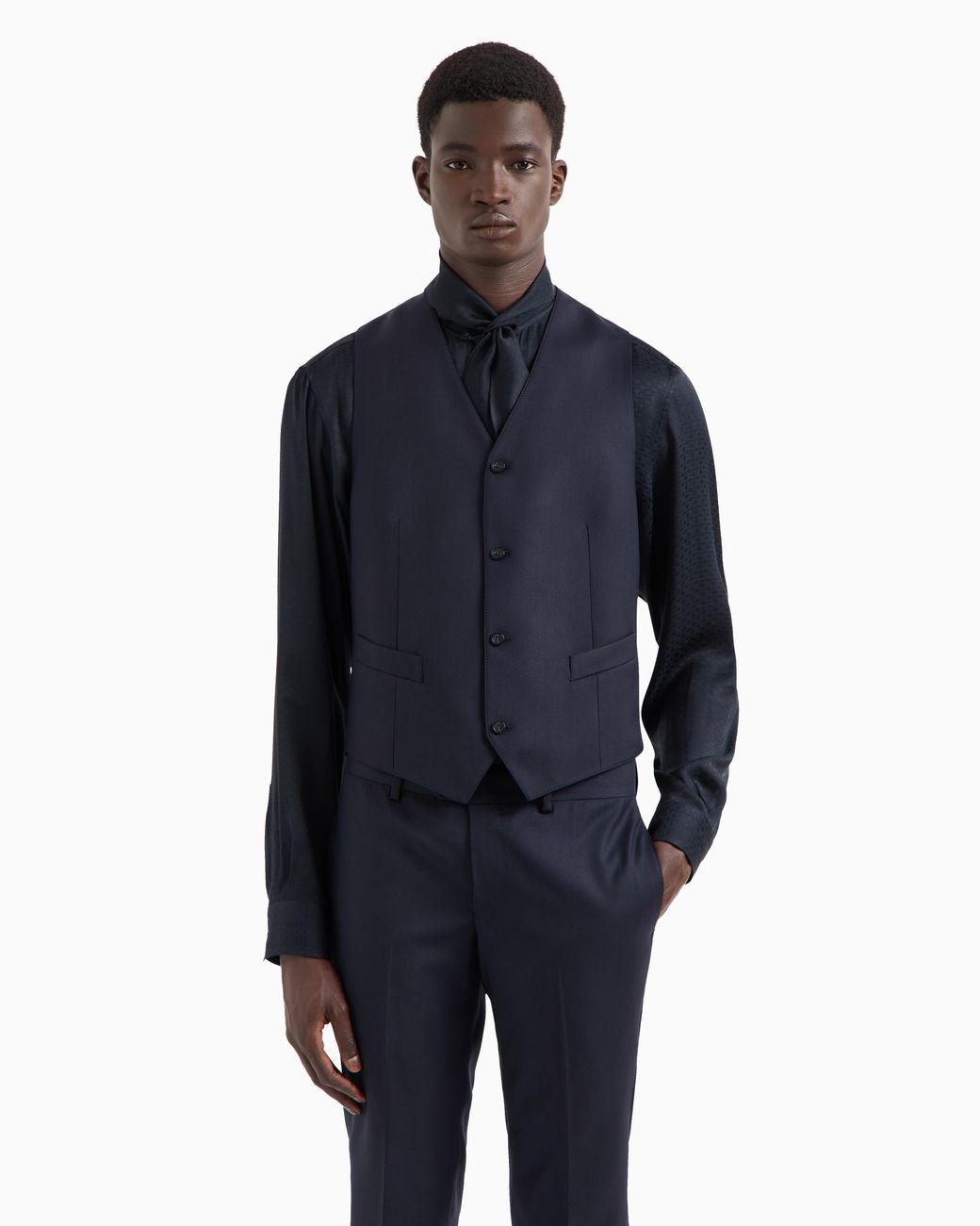 Emporio Armani Blue Worsted Single-Breasted Gilet Essential for men