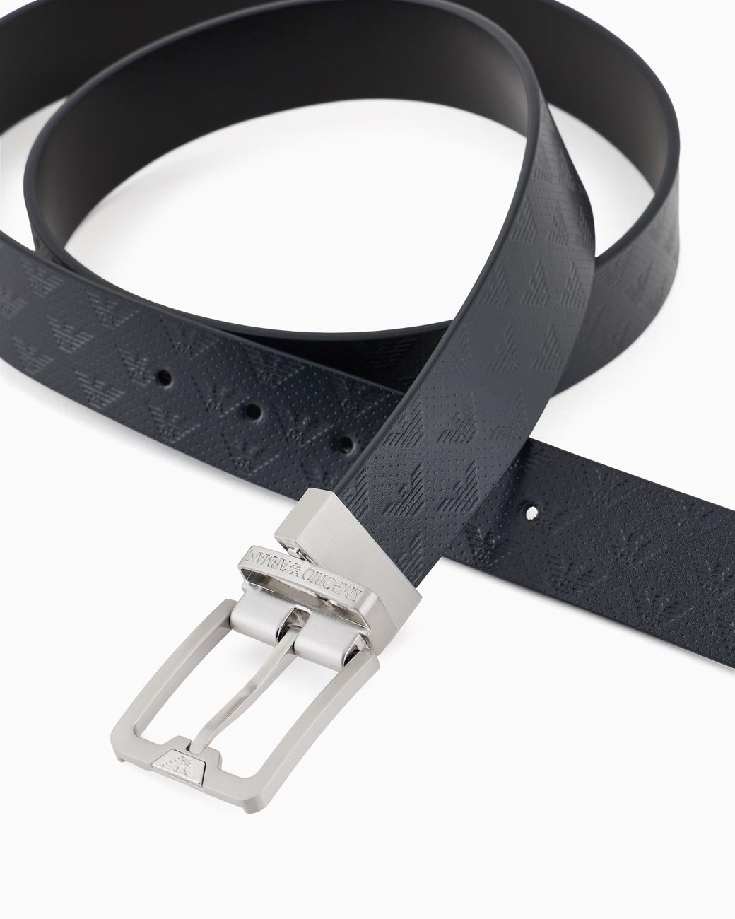 Emporio Armani White Leather Belt With All-Over Embossed Eagle for men