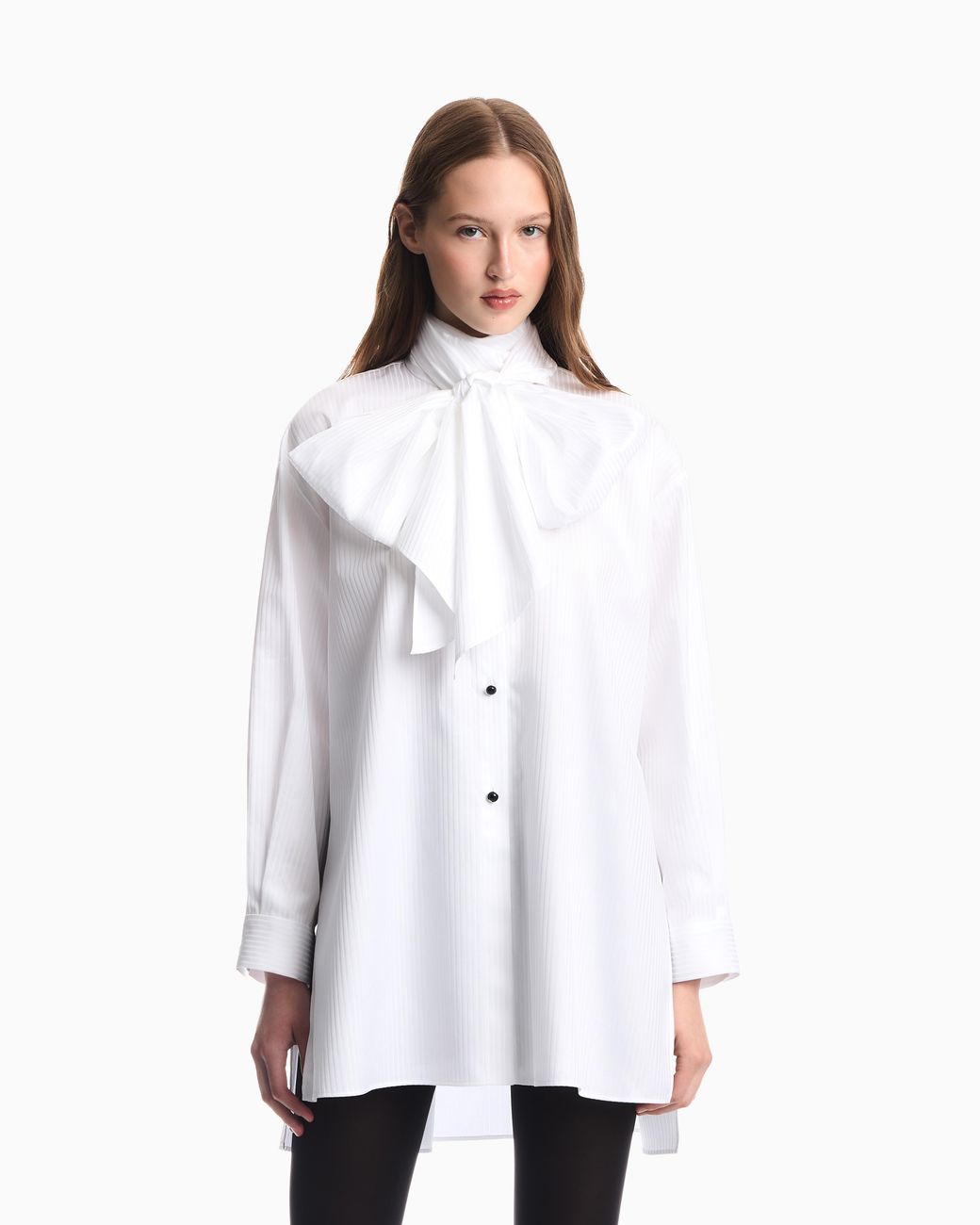 Emporio Armani White Oversized Striped Shirt With Bow