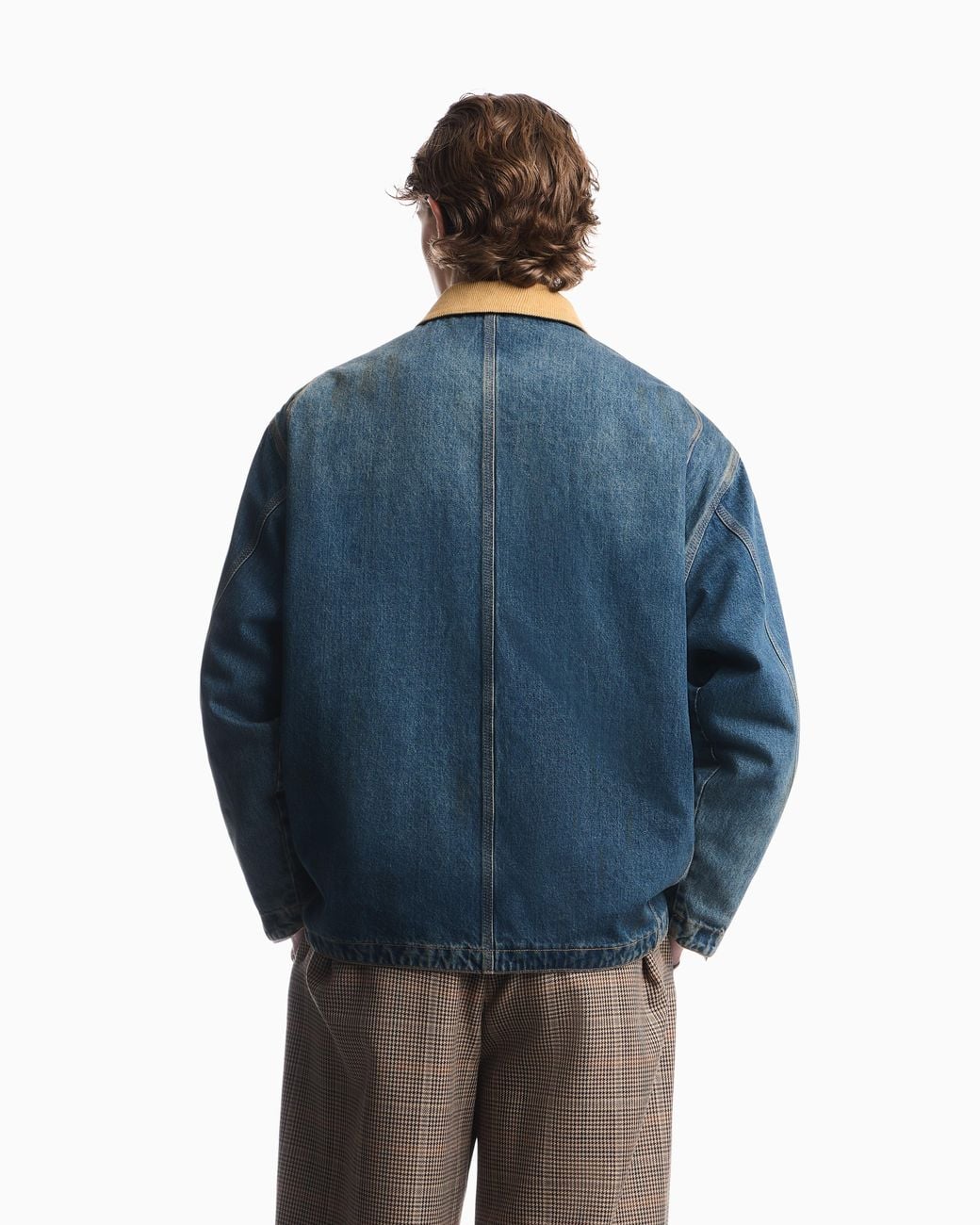 Emporio Armani Blue Cotton Denim Jacket With Corduroy Collar And Patch Pockets for men