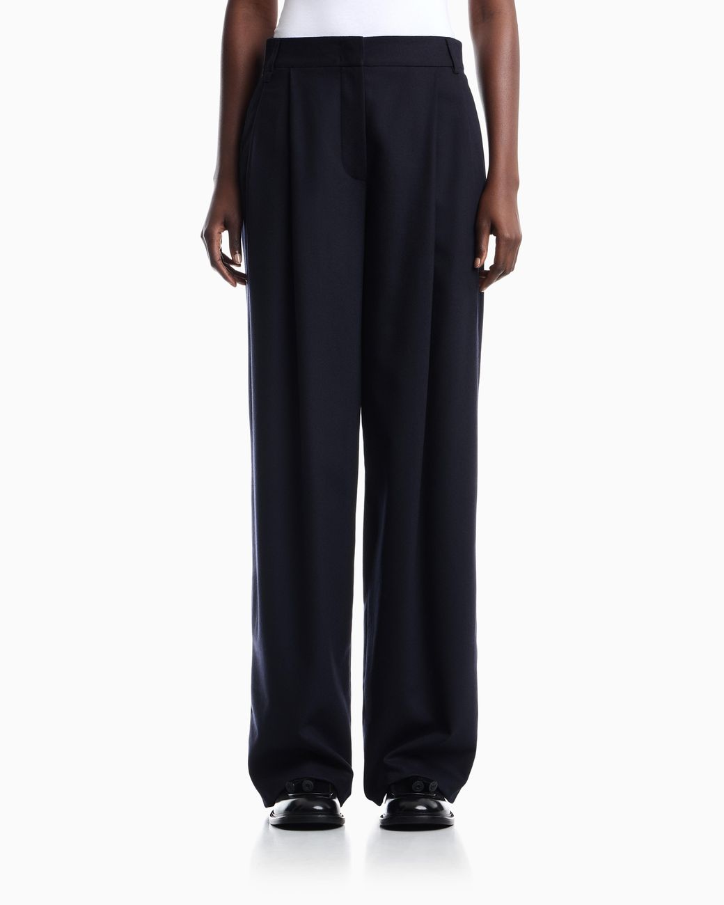 Emporio Armani Blue Pleated Wool Flannel Pants Signature Capsule