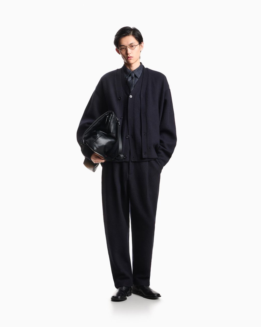 Emporio Armani Blue Textured Button-Up Cardigan for men