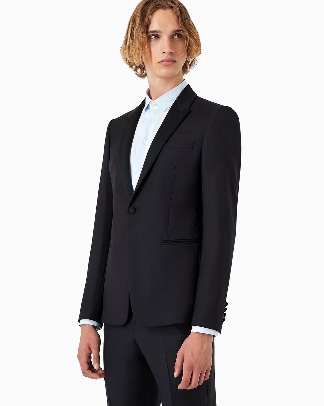 Emporio Armani Blue Worsted Virgin Wool Jacket With Satin Lapels for men