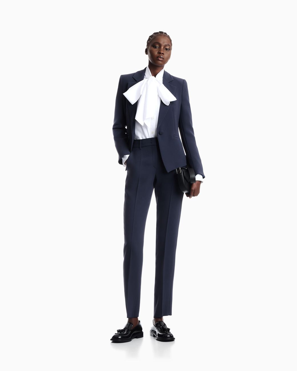 Emporio Armani Blue Cady Crêpe Trousers With Belt Loops And Rib
