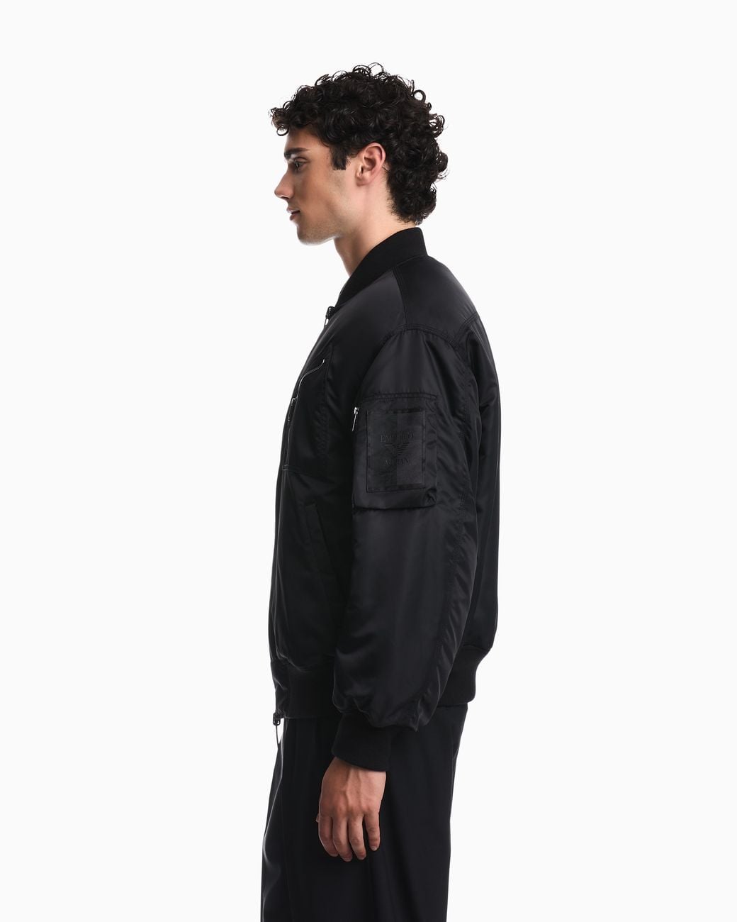 Emporio Armani Black Blouson Jacket With Ribbed Trims And Zippered Sleeve Pocket for men