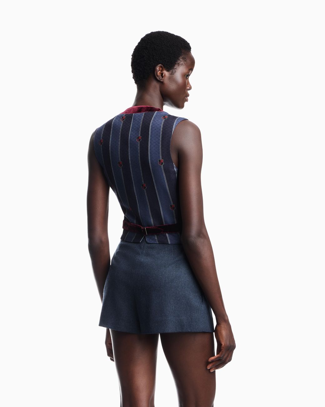 Emporio Armani Black Double-Breasted Waistcoat With Liquid Velvet And Striped Lining