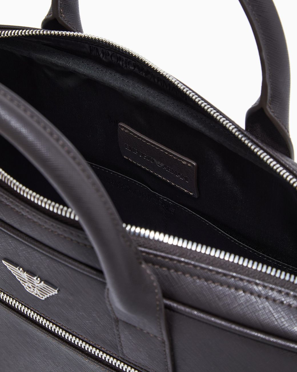Emporio Armani Blue Saffiano Leather Business Bag With Eagle Plate for men