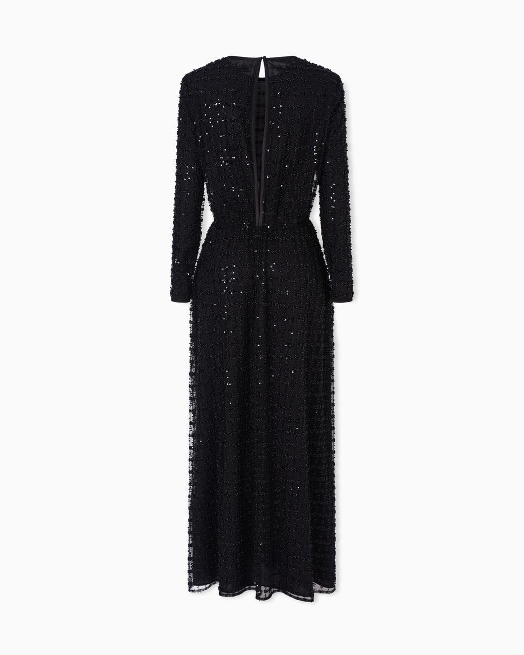 Emporio Armani Black Tulle Long Dress With Sequin And Bead Embroidery