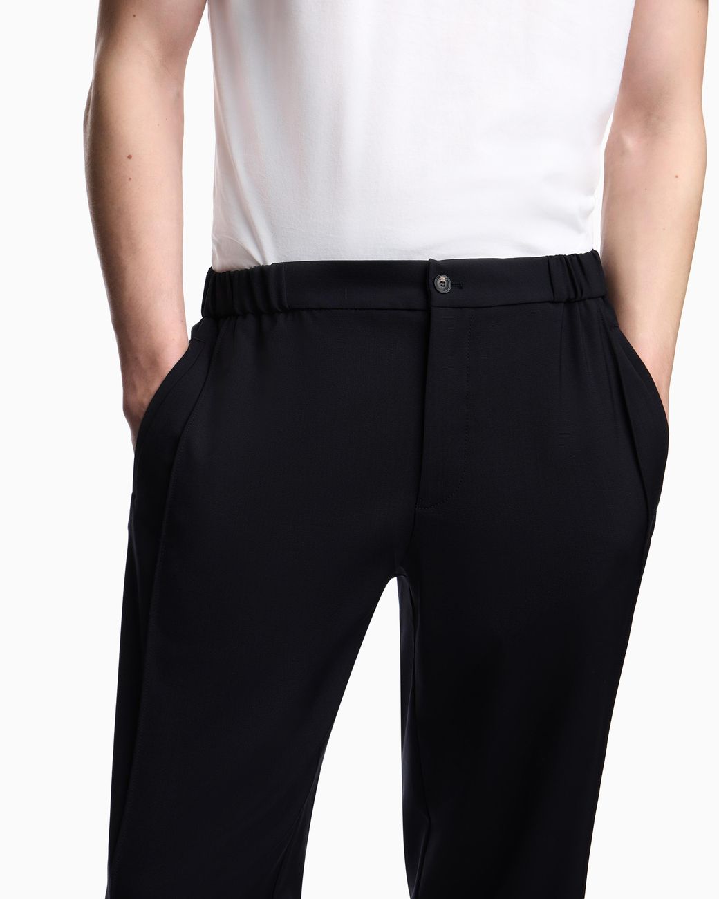 Emporio Armani Black Tropical Light Wool Canvas Trousers for men