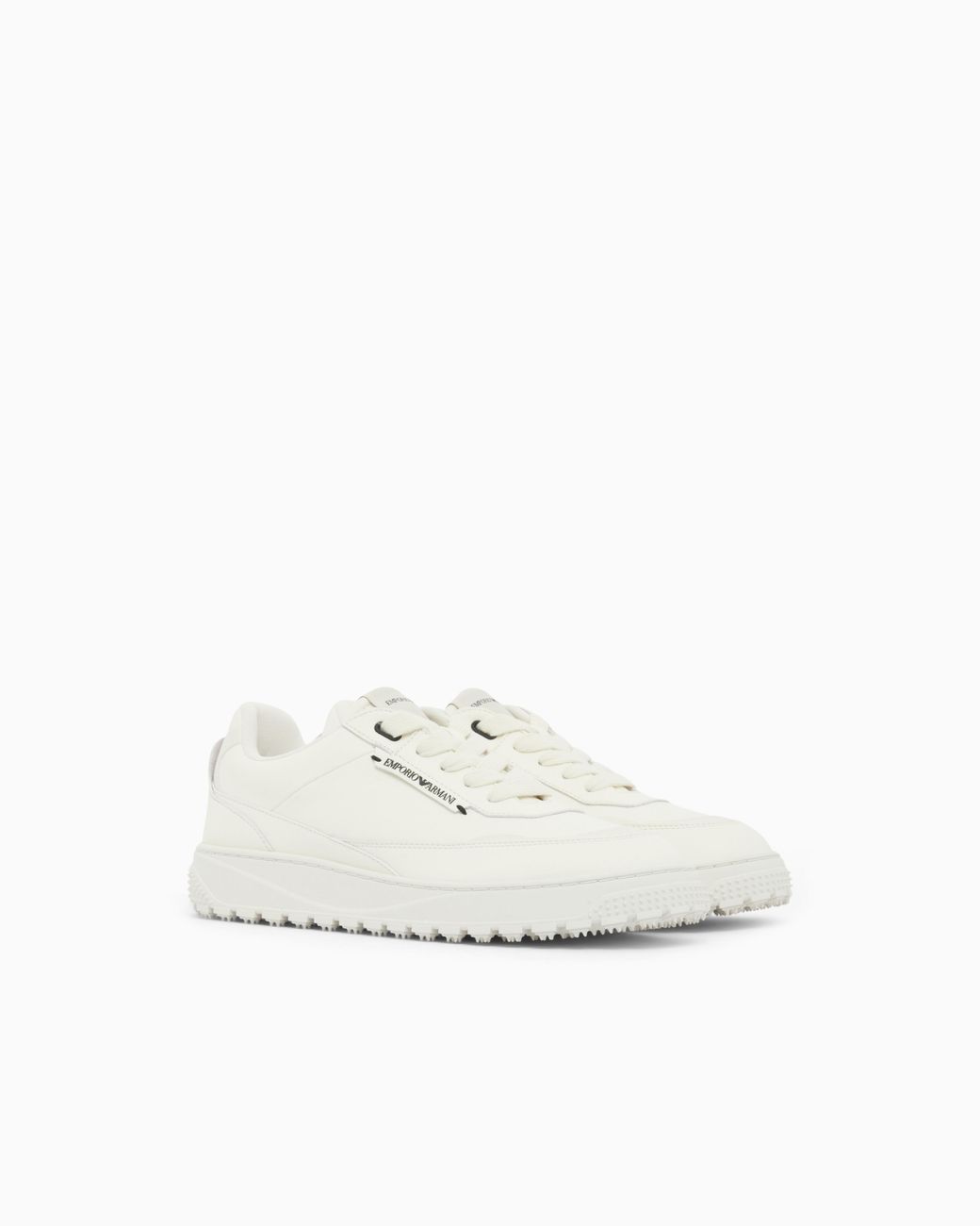 Emporio Armani White Smooth Leather Lace-Up Sneakers With A Textured Rubber Sole for men