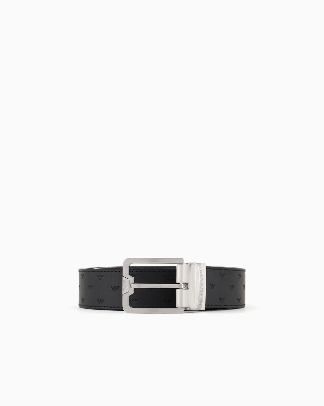 Emporio Armani White Reversible Leather Belt With All-Over Embossed Eagle for men