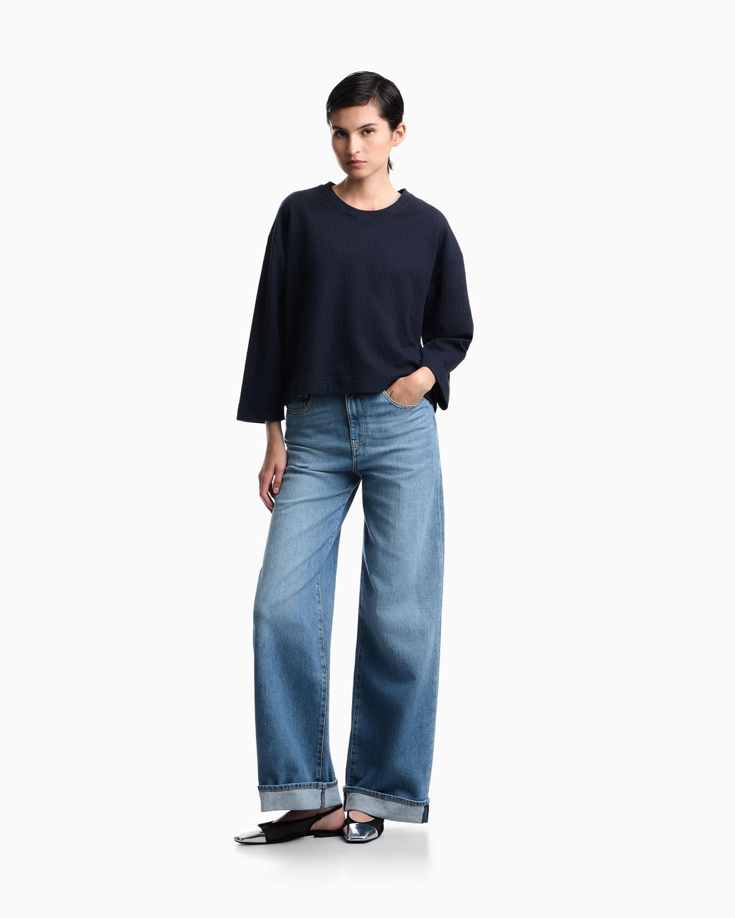 Emporio Armani Blue Five-Pocket Wide-Leg Jeans