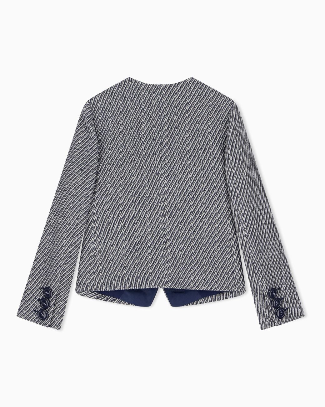 Emporio Armani Gray Collarless Virgin Wool Blazer With Diagonal Tricot Effect