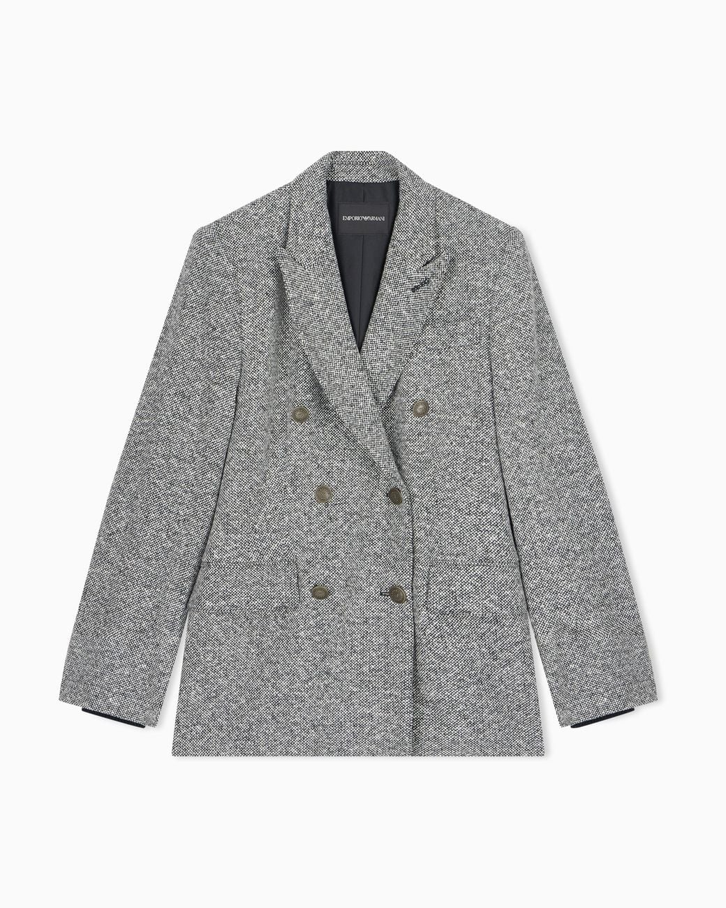 Emporio Armani Gray Tweed Double-Breasted Blazer