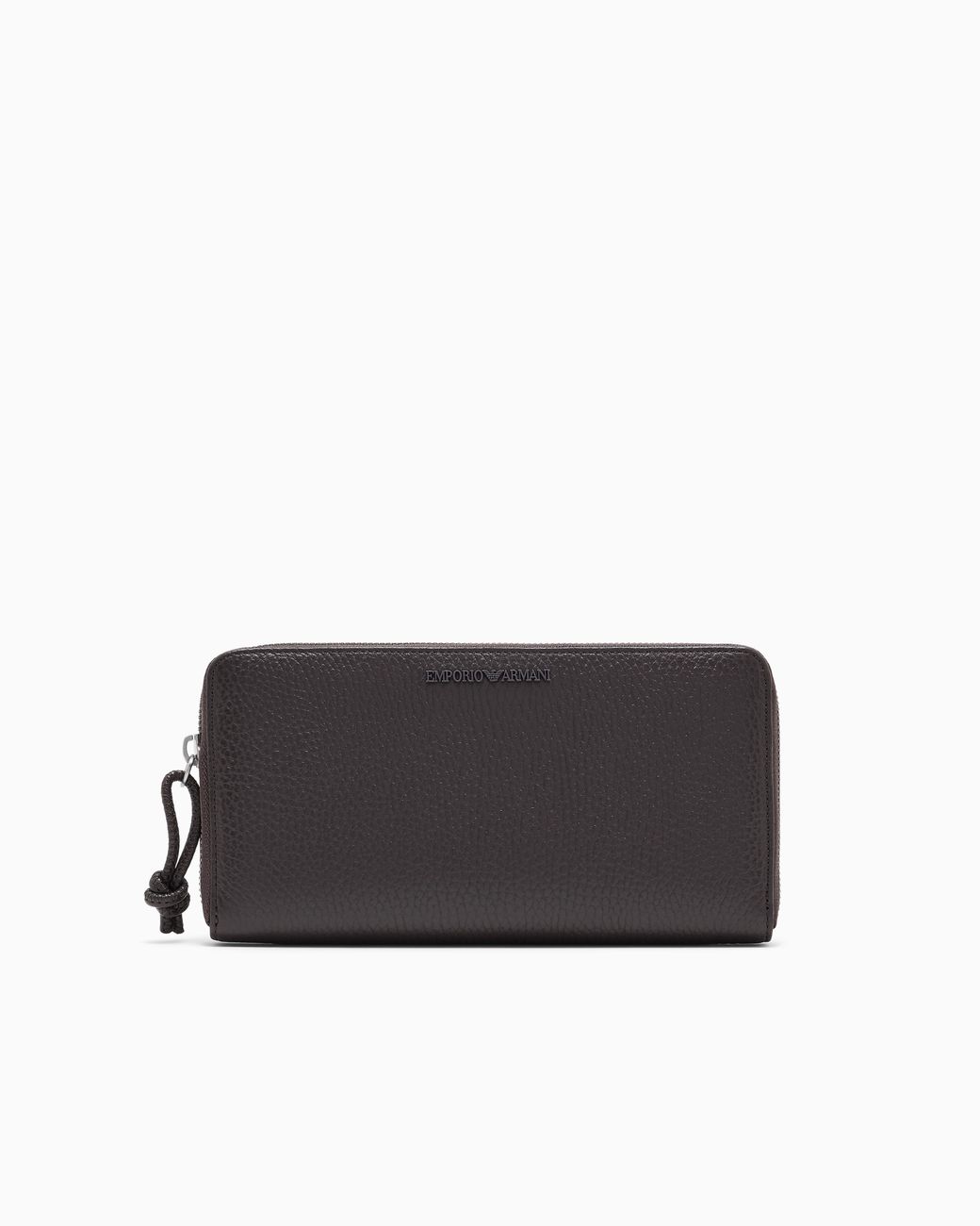 Emporio Armani Brown Tumbled Leather Wallet With Wrap-Around Zip for men