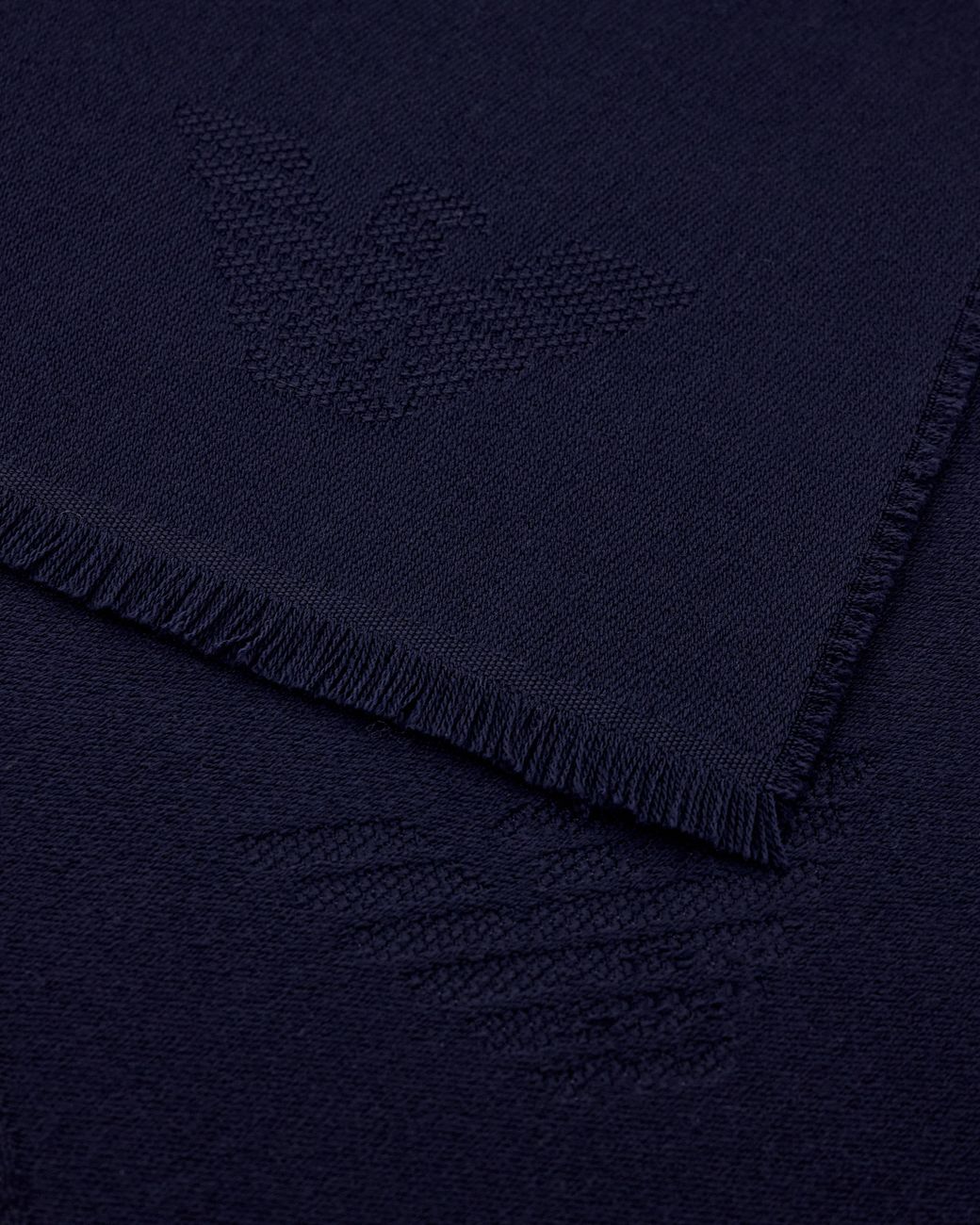 Emporio Armani Blue Virgin Wool Scarf With A Woven Logo And Fringed Edges for men