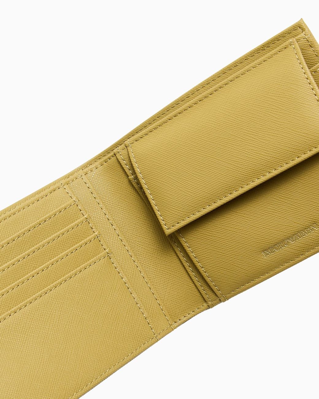 Emporio Armani Yellow Saffiano Leather Coin-Pocket Wallet With Eagle Plate for men