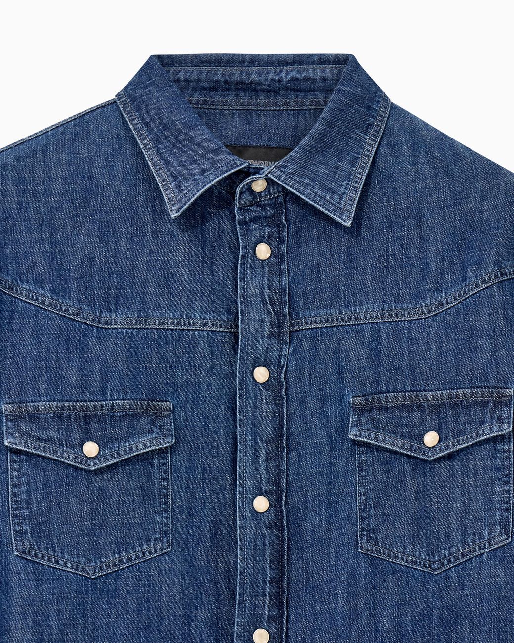 Emporio Armani Blue Cotton Denim Shirt With Pointed Collar And Buttoned Pockets for men
