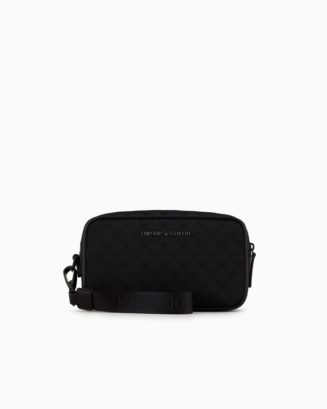 Emporio Armani Black Nylon Washbag With All-Over Jacquard Eagle for men