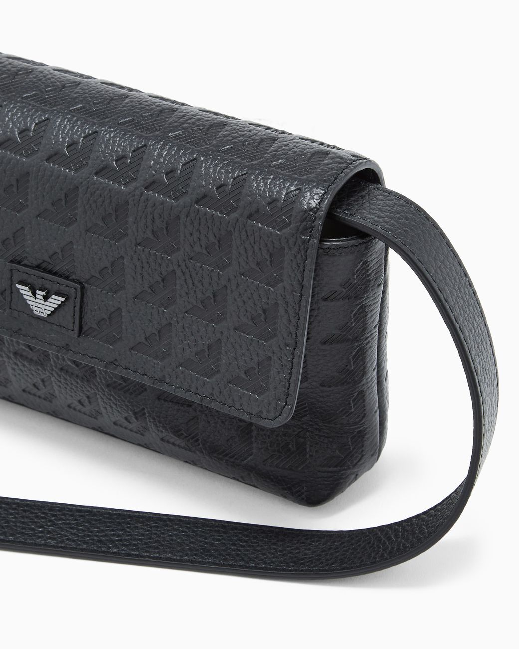 Emporio Armani Black Leather Crossbody Bag With Embossed Geometric Pattern for men