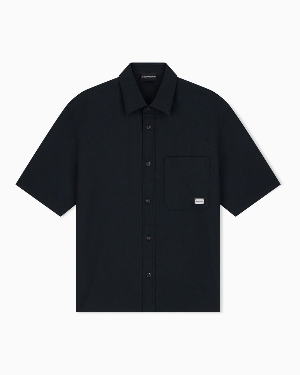 Emporio Armani Blue Seersucker Shirt With Down Padding And Rib Details for men