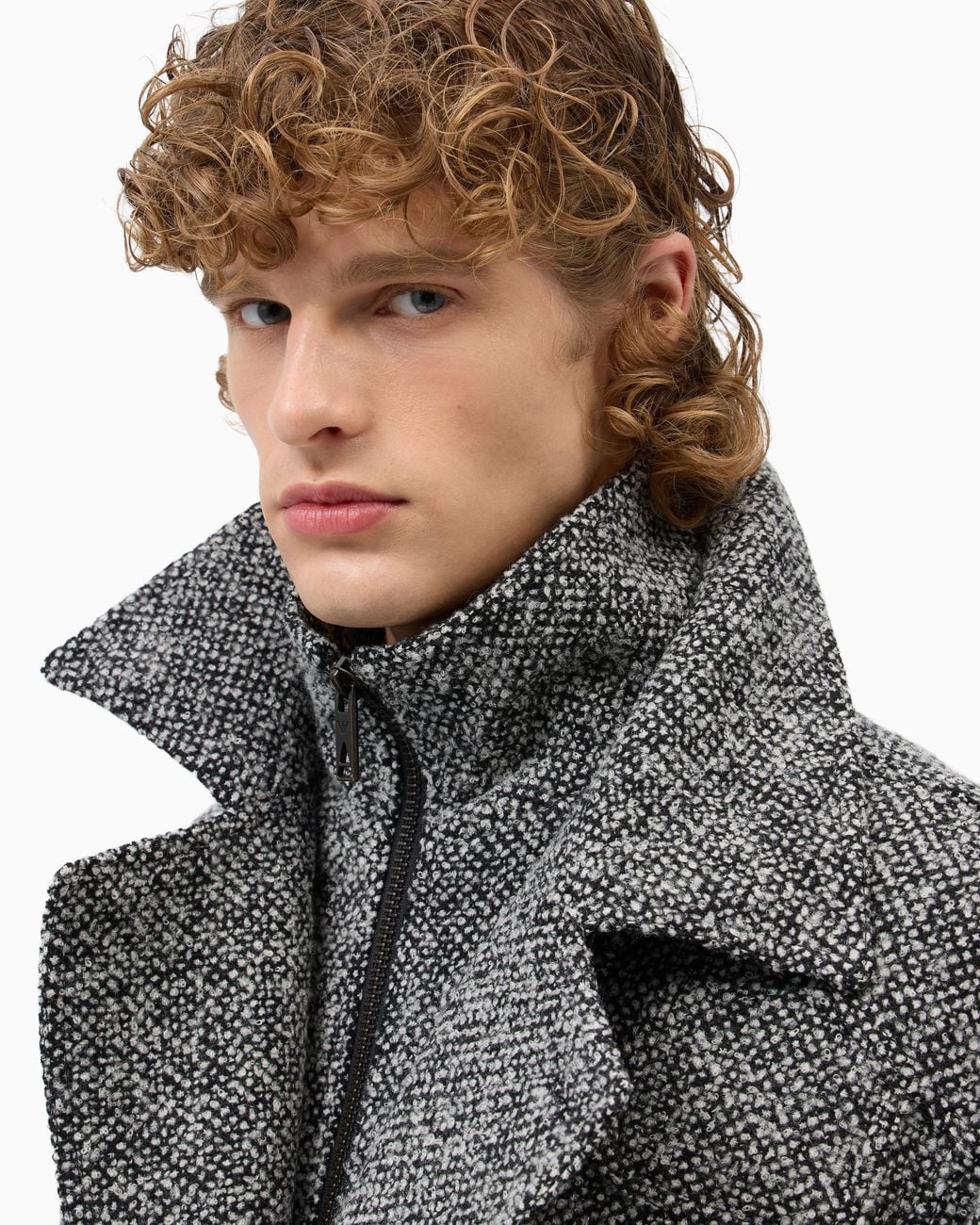 Emporio Armani Gray Herringbone Wool Blend Jacket With A Front Zipper Closure for men