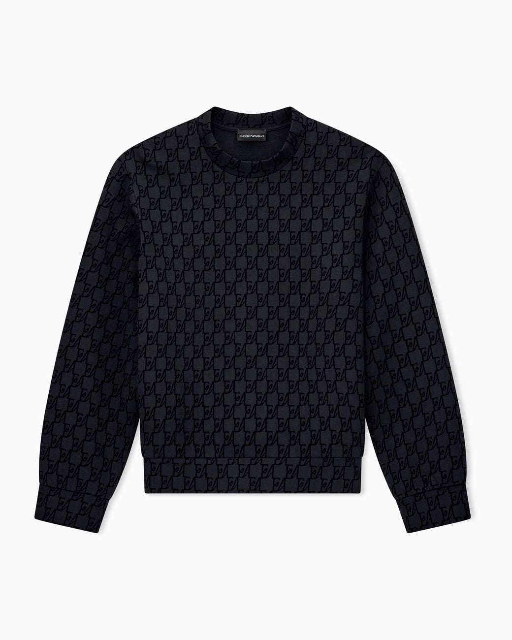 Emporio Armani Blue Double Jersey Sweatshirt With All-Over Logo Print for men