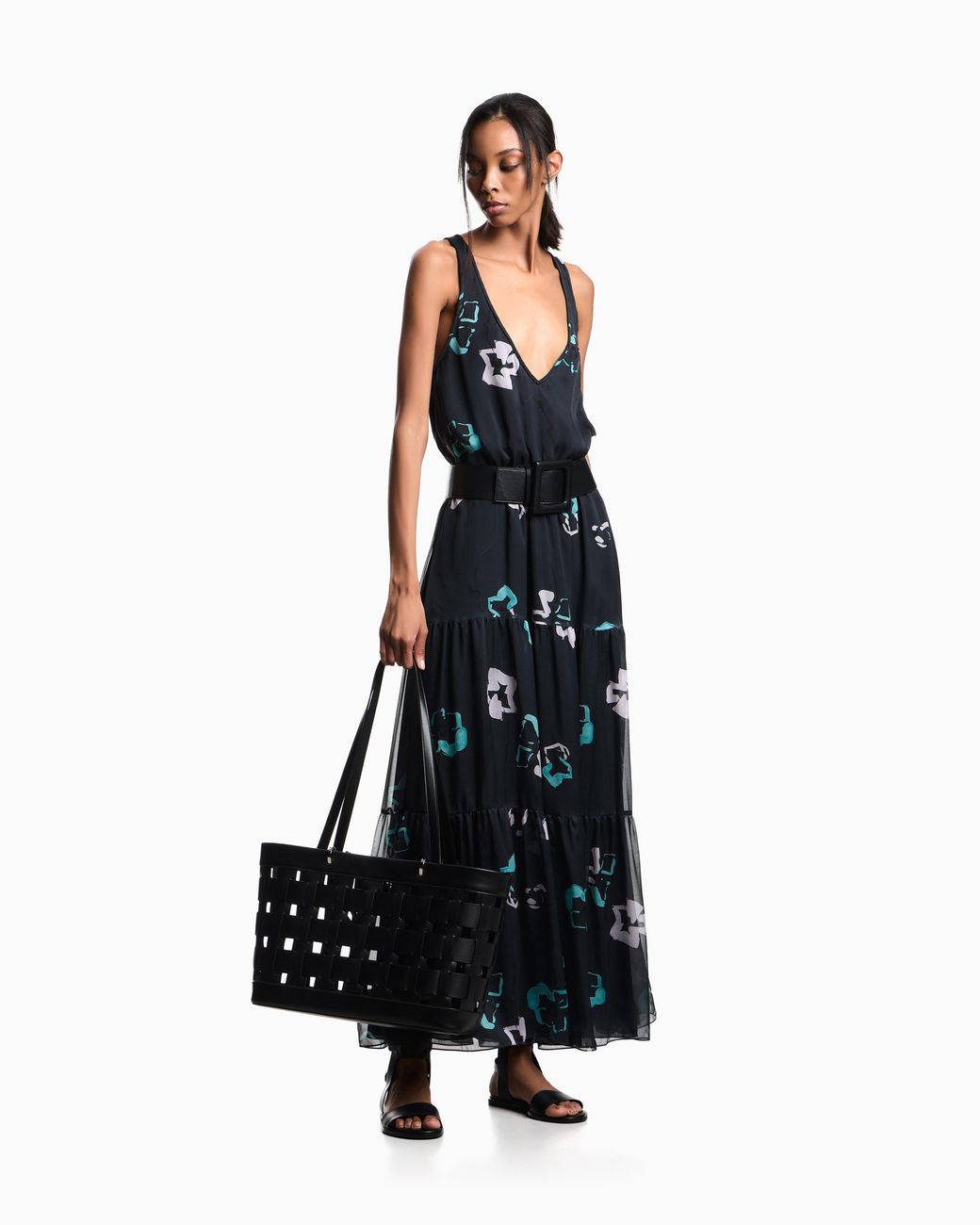 Emporio Armani Blue Tiered Maxi Dress