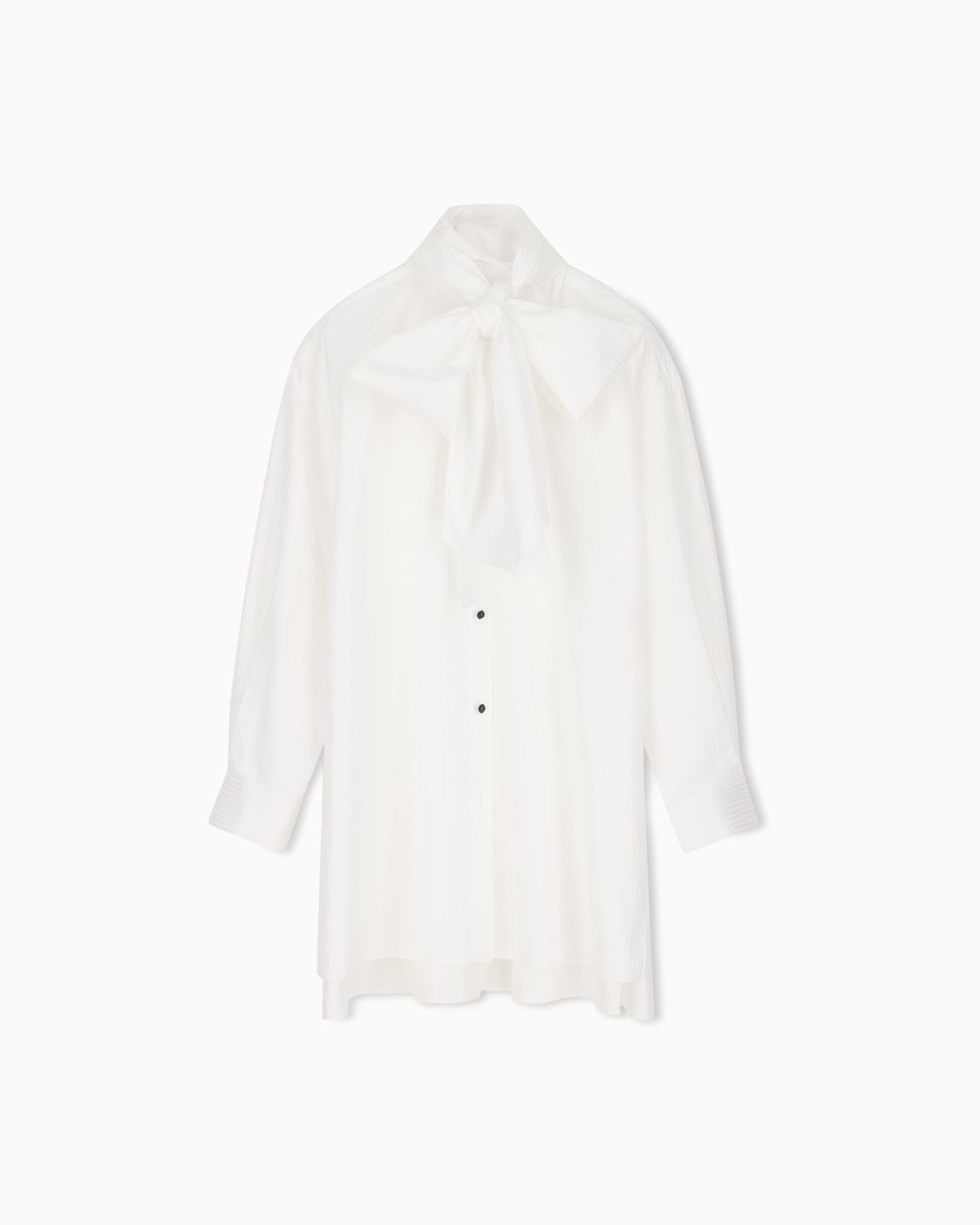 Emporio Armani White Oversized Striped Shirt With Bow