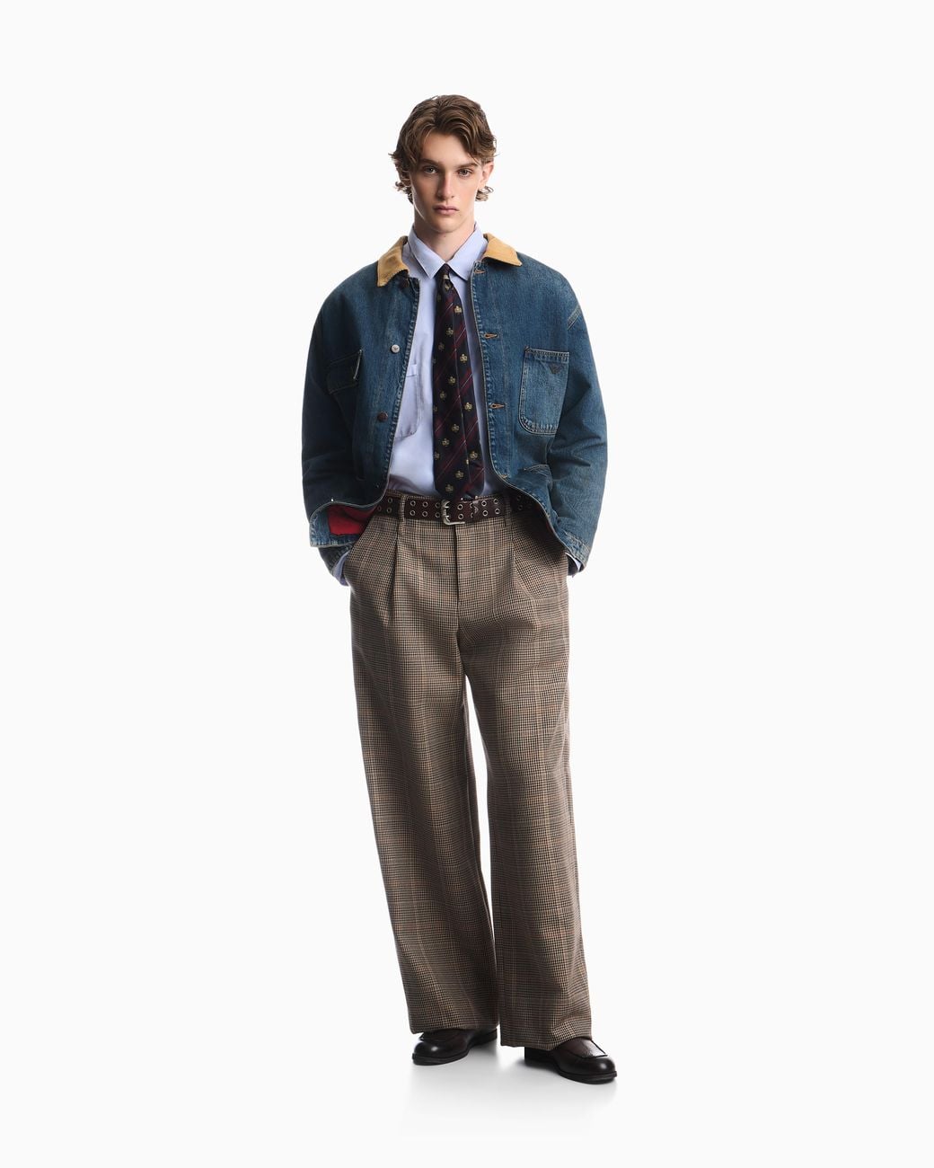 Emporio Armani Blue Cotton Denim Jacket With Corduroy Collar And Patch Pockets for men