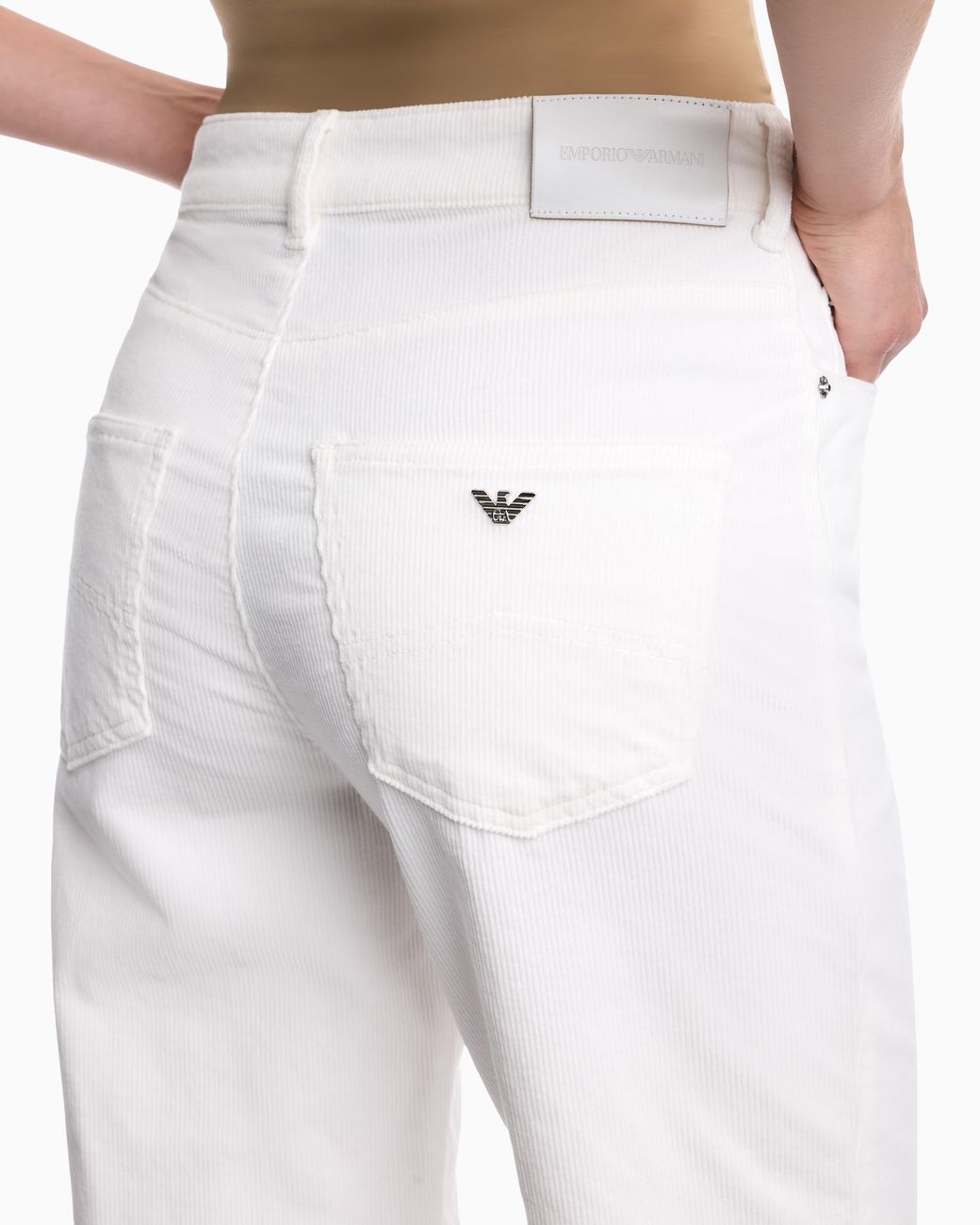 Emporio Armani White Five-Pocket Trousers Garment-Dyed Corduroy Regular Fit