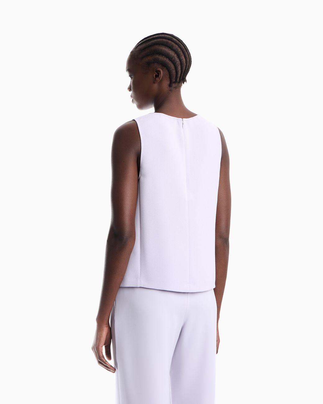 Emporio Armani Purple Textured Sleeveless Top With Round Neckline And Back Zip