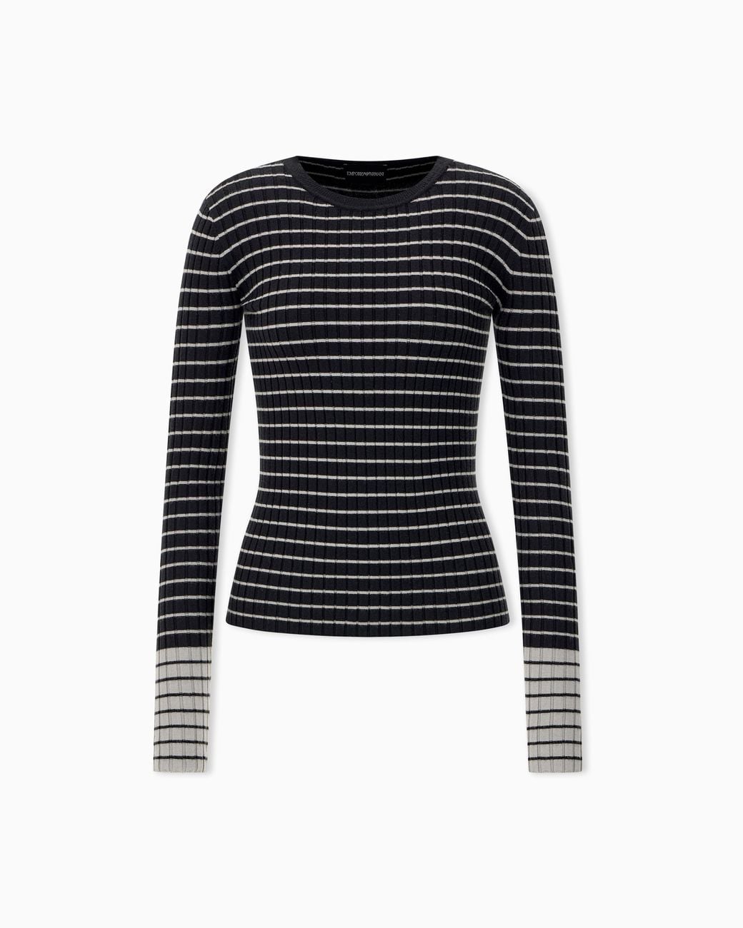 Emporio Armani Blue Slim Fit Ribbed Pullover With Crew Neck And Striped Pattern
