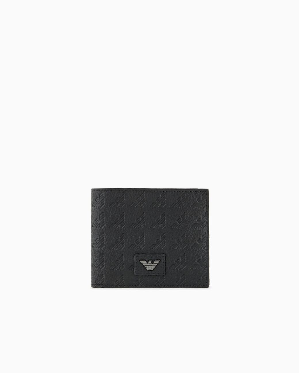 Emporio Armani Black Leather Coin-Pocket Wallet With All-Over Embossed Eagle for men