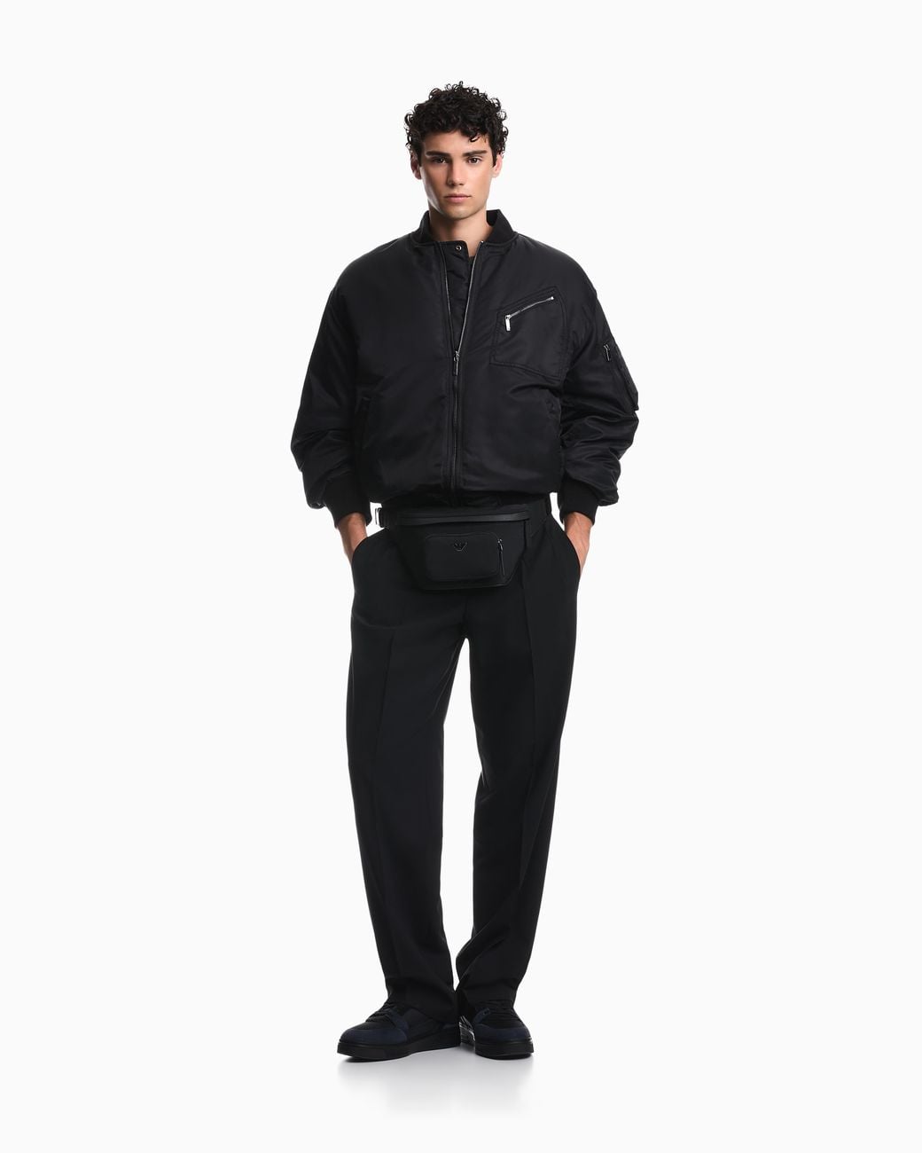 Emporio Armani Black Blouson Jacket With Ribbed Trims And Zippered Sleeve Pocket for men