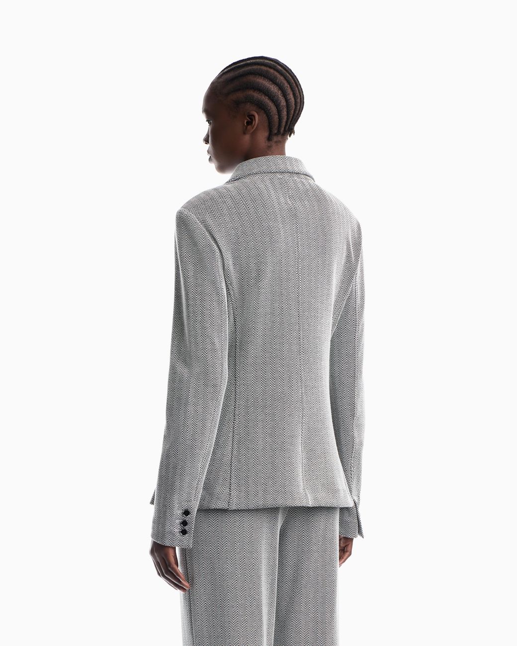 Emporio Armani Gray Double-Breasted Cotton Jersey Blazer With A Chevron Pattern