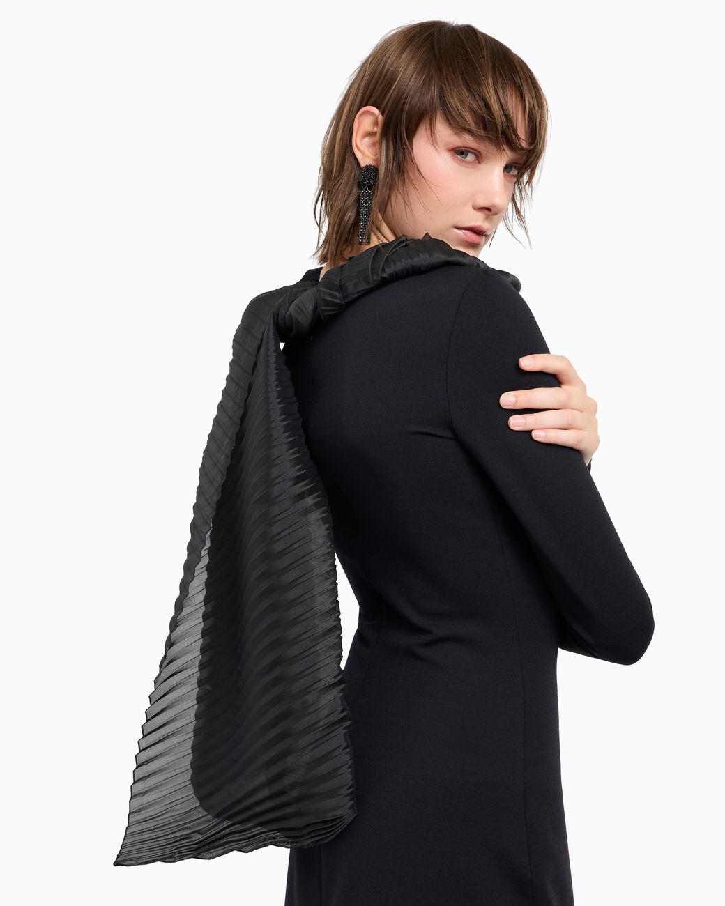 Emporio Armani Black Elegant Pleated Stole Essential